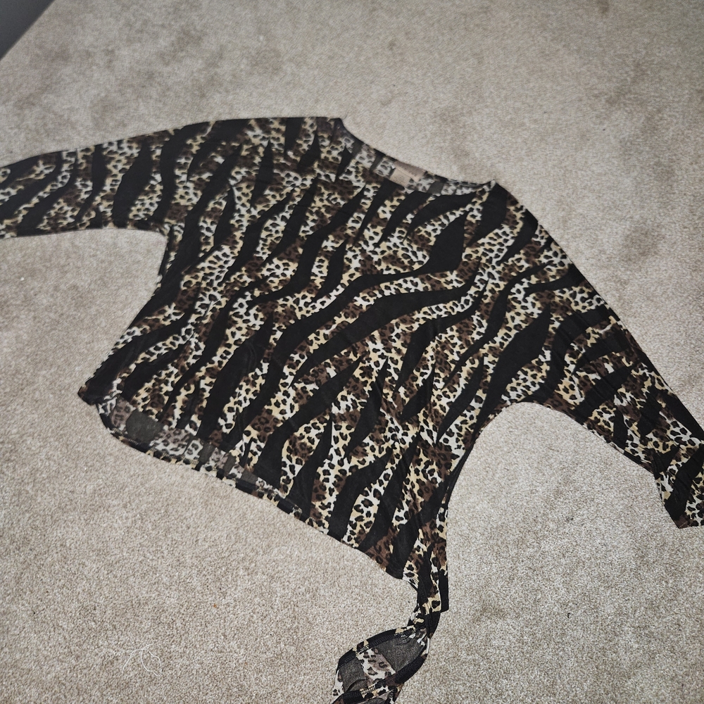 Choices Animal Print Striped Top With Tie